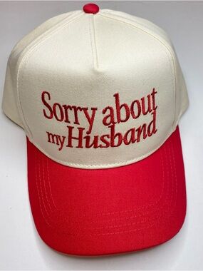 Cream and Red 'Sorry About My Husband' Baseball Cap